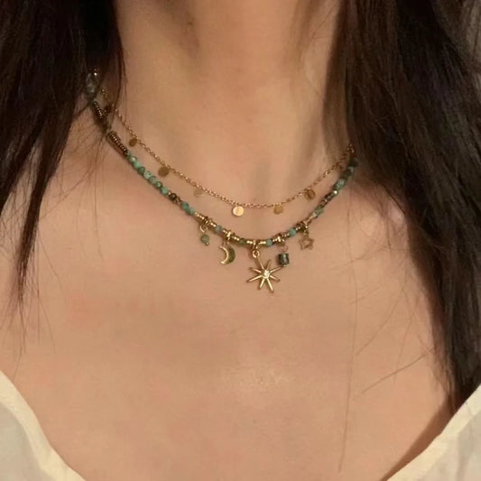 Vintage Beaded Necklace for Women Bohemian Sunflower NicheDesign Lockbone Chain Necklace Sweater Chain Jewelry Accessories