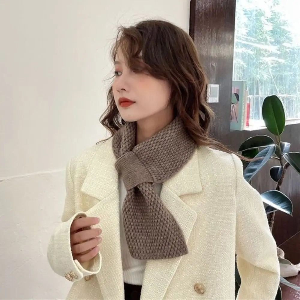 Winter Warm Solid Color Cross Scarf Knitted Neck Scarf Neckerchief Wrap Girls