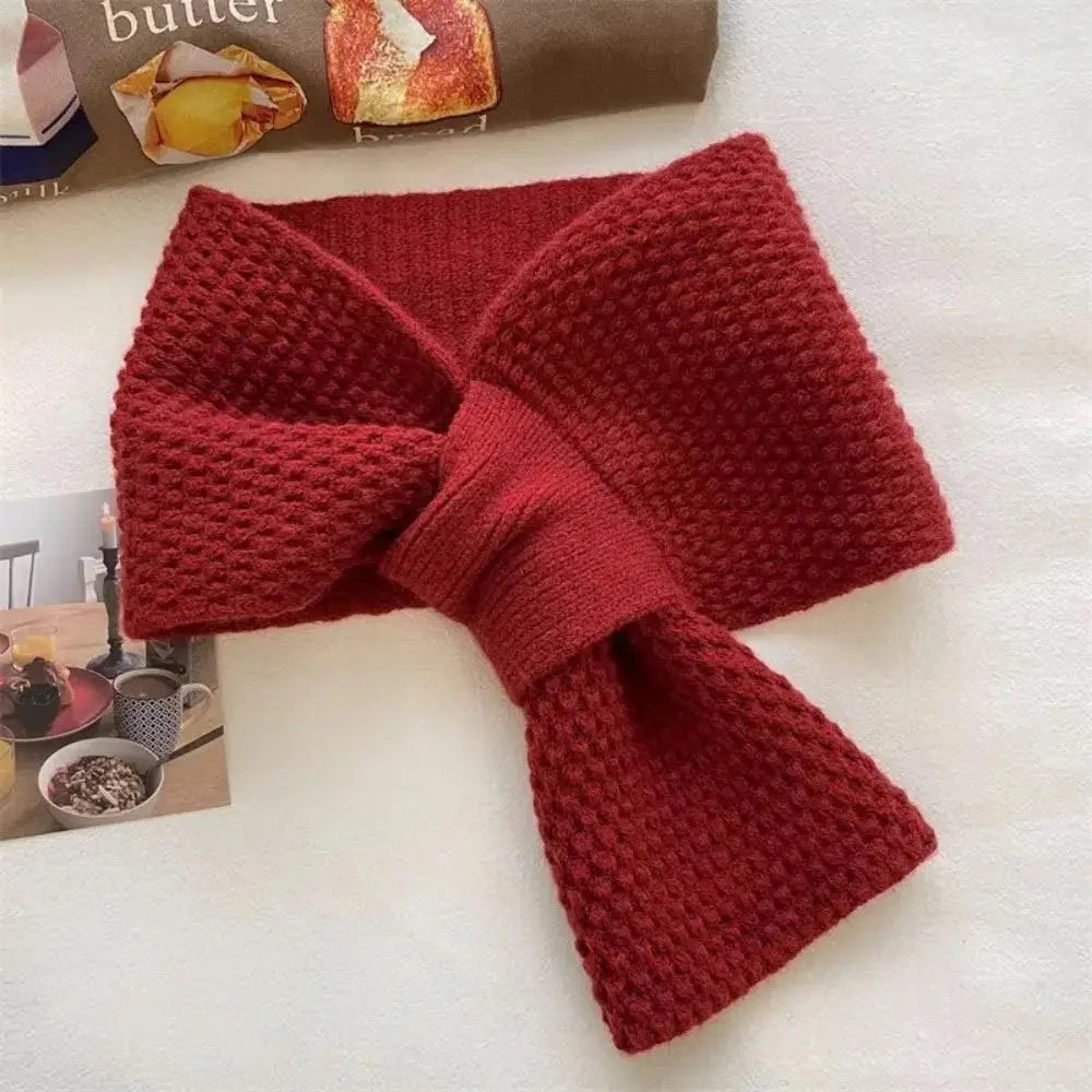Winter Warm Solid Color Cross Scarf Knitted Neck Scarf Neckerchief Wrap Girls