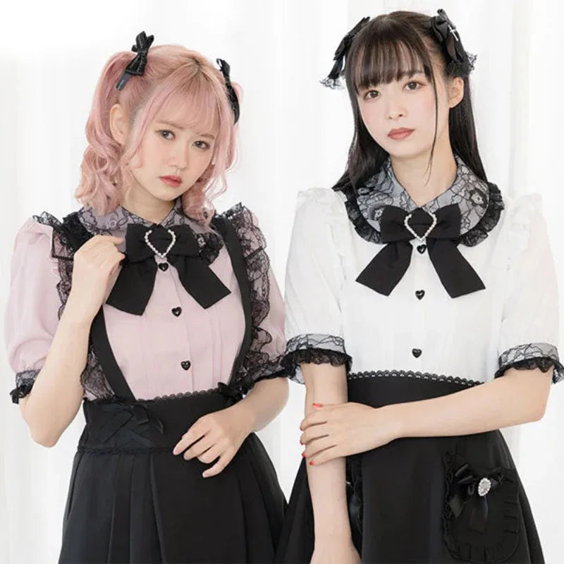 Kawaii Womens Shirts Lolita Y2K Cute Japanese Style Blouse Elegant Long Sleeve Sweet Tops Casual Office Ladies Aesthetic Shirt