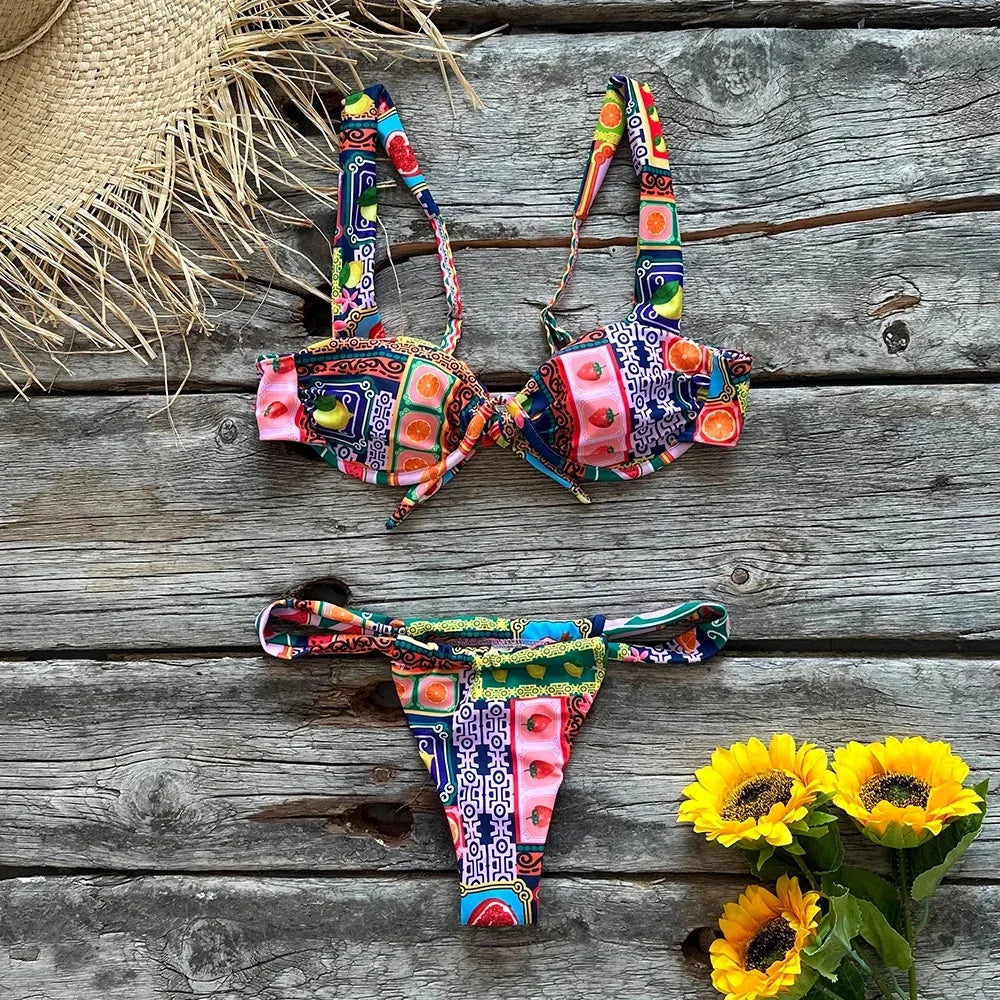 Push Up Bikini Micro Bikinis Set 2023 New Womens Swimsuit Sexy Female Swimwear Floral Bathing Suit Thong Biquini Swimming Suits