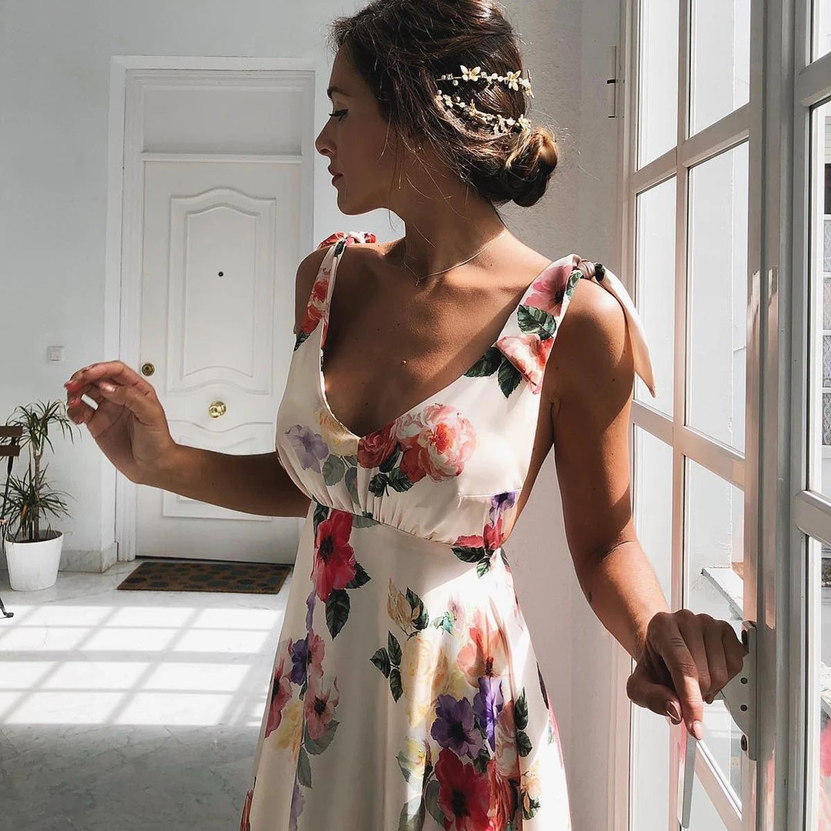 Boho style long dress Beach holiday dress halter maxi print dress Summer slip dress women's dress