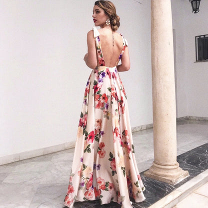 Boho style long dress Beach holiday dress halter maxi print dress Summer slip dress women's dress