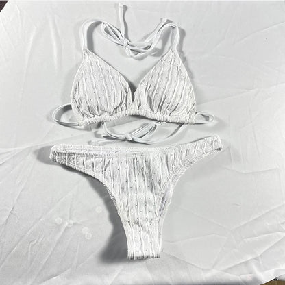 Sexy 2025 Jacquard Drawstring Two Piece Swimsuit Female Swimwear Women Bikini Set Bather Swimming Beachwear for Bathing Suit