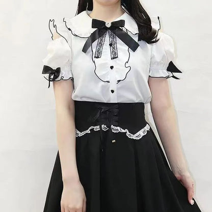 Kawaii Womens Shirts Lolita Y2K Cute Japanese Style Blouse Elegant Long Sleeve Sweet Tops Casual Office Ladies Aesthetic Shirt
