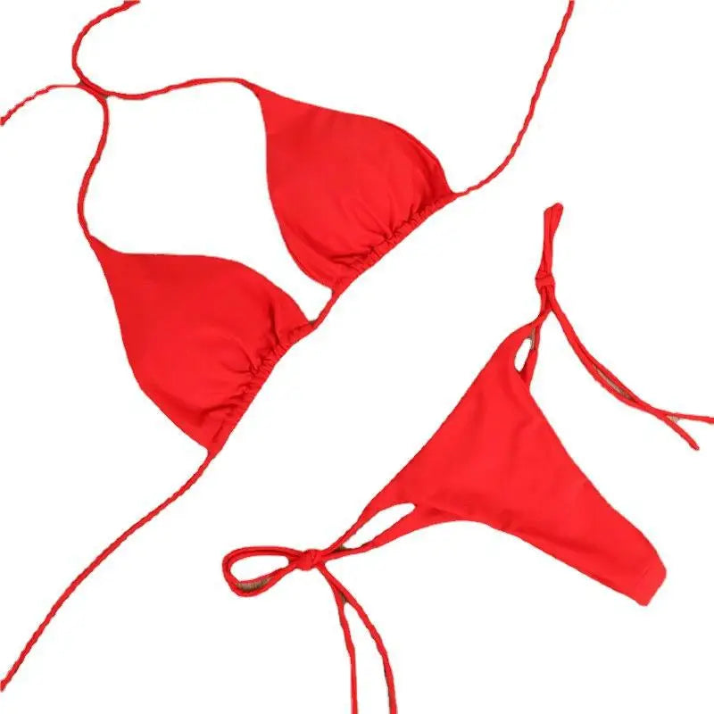 2025 Sexy Halter Solid color Bikini Set Women's Swimsuit Two-piece Triangle Thong Swimwear Bathing Suit for Beach Biquinis