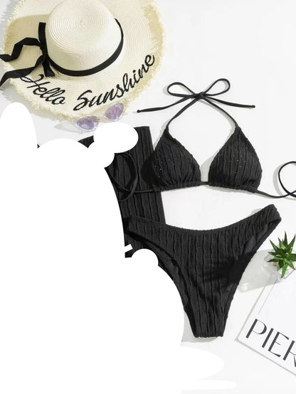 Sexy 2025 Jacquard Drawstring Two Piece Swimsuit Female Swimwear Women Bikini Set Bather Swimming Beachwear for Bathing Suit