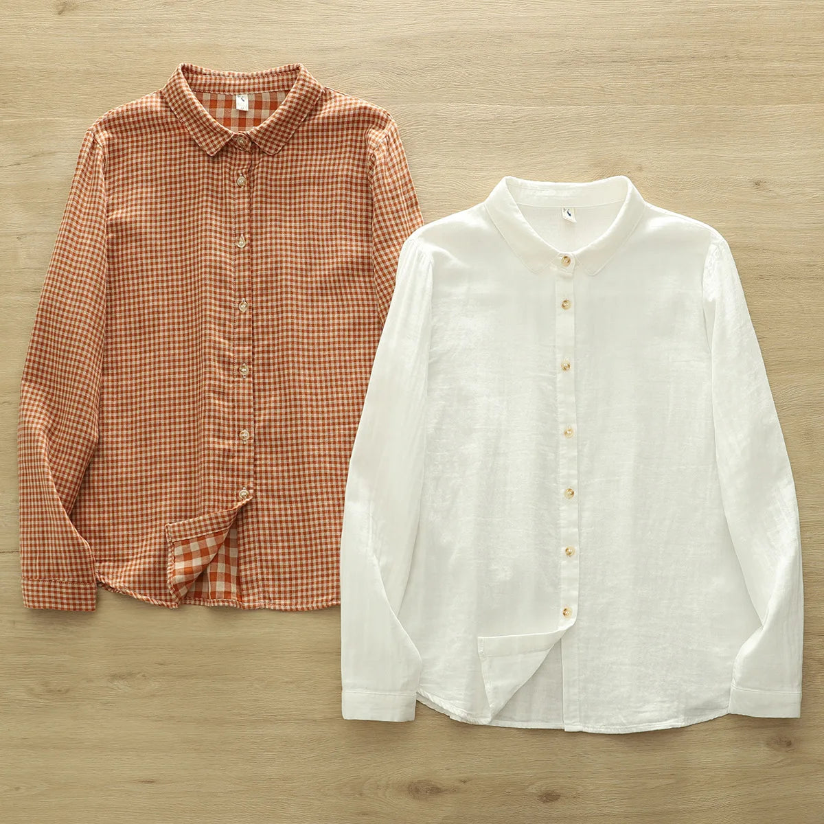 2025 Plus size women clothes mori girl spring summer fresh design pink orange blue check blouses women's plaid shirts