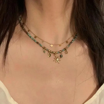 Vintage Beaded Necklace for Women Bohemian Sunflower NicheDesign Lockbone Chain Necklace Sweater Chain Jewelry Accessories