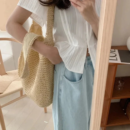 New round Ne ort Sve irt Women's Gentle Faion Sweet Simple Slimming Versatile Tie Waist Top Commute Sle Pure Color