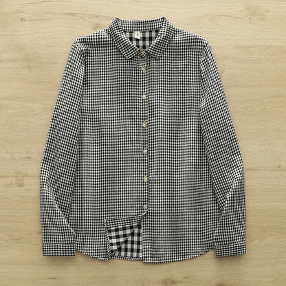 2025 Plus size women clothes mori girl spring summer fresh design pink orange blue check blouses women's plaid shirts