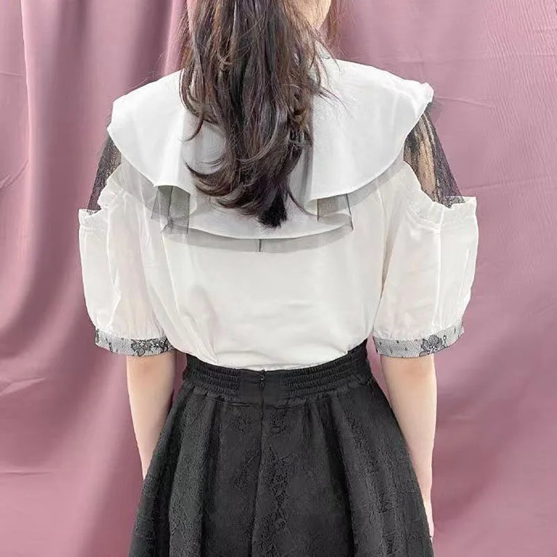 Kawaii Womens Shirts Lolita Y2K Cute Japanese Style Blouse Elegant Long Sleeve Sweet Tops Casual Office Ladies Aesthetic Shirt