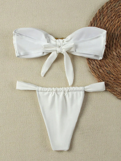 "2025 Sexy Bandeau Push-Up Bikini Set - Brazilian Thong Swimwear for Women"