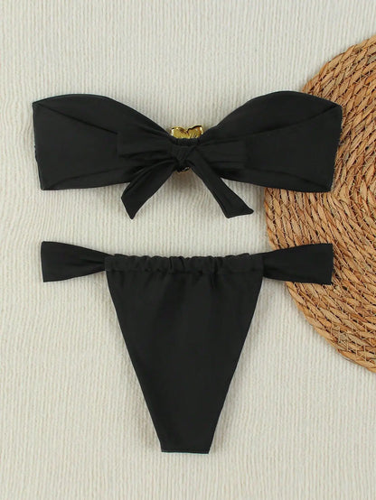"2025 Sexy Bandeau Push-Up Bikini Set - Brazilian Thong Swimwear for Women"