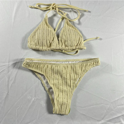 Sexy 2025 Jacquard Drawstring Two Piece Swimsuit Female Swimwear Women Bikini Set Bather Swimming Beachwear for Bathing Suit