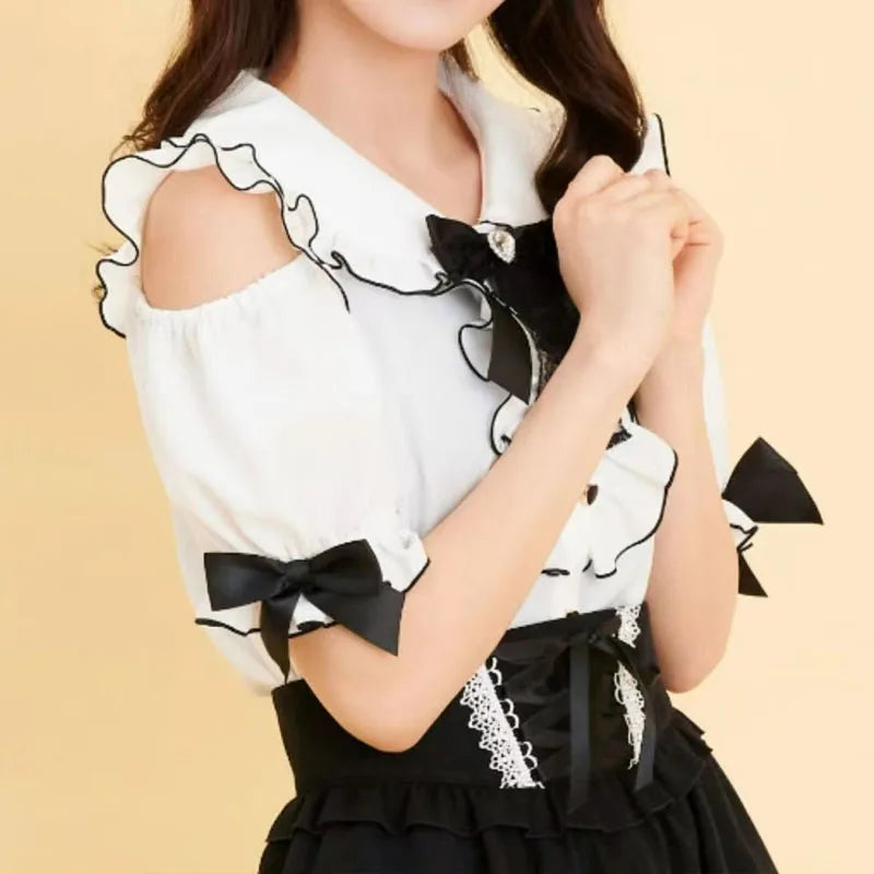 Kawaii Womens Shirts Lolita Y2K Cute Japanese Style Blouse Elegant Long Sleeve Sweet Tops Casual Office Ladies Aesthetic Shirt