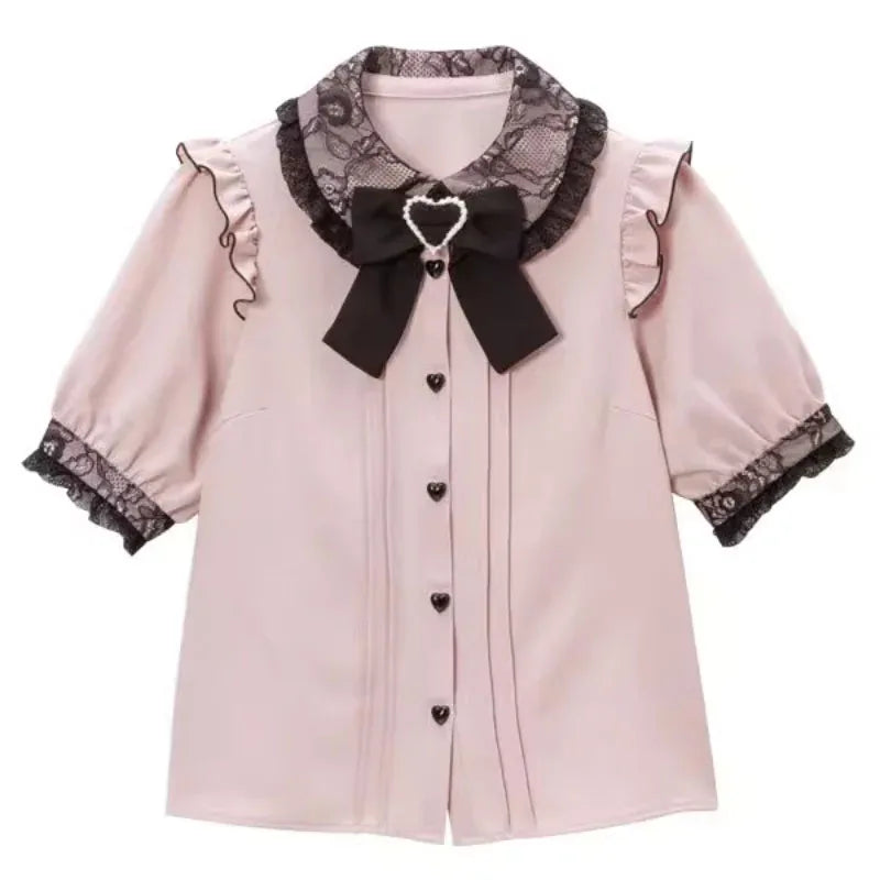 Kawaii Womens Shirts Lolita Y2K Cute Japanese Style Blouse Elegant Long Sleeve Sweet Tops Casual Office Ladies Aesthetic Shirt