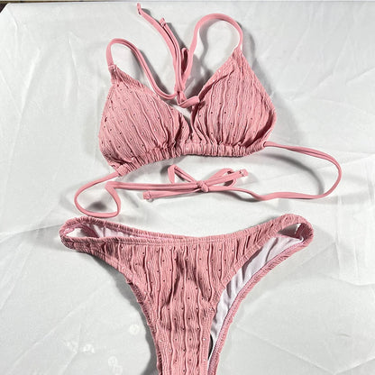 Sexy 2025 Jacquard Drawstring Two Piece Swimsuit Female Swimwear Women Bikini Set Bather Swimming Beachwear for Bathing Suit