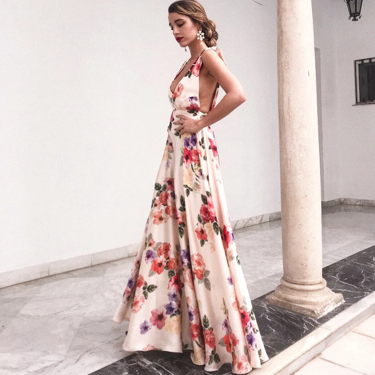 Boho style long dress Beach holiday dress halter maxi print dress Summer slip dress women's dress