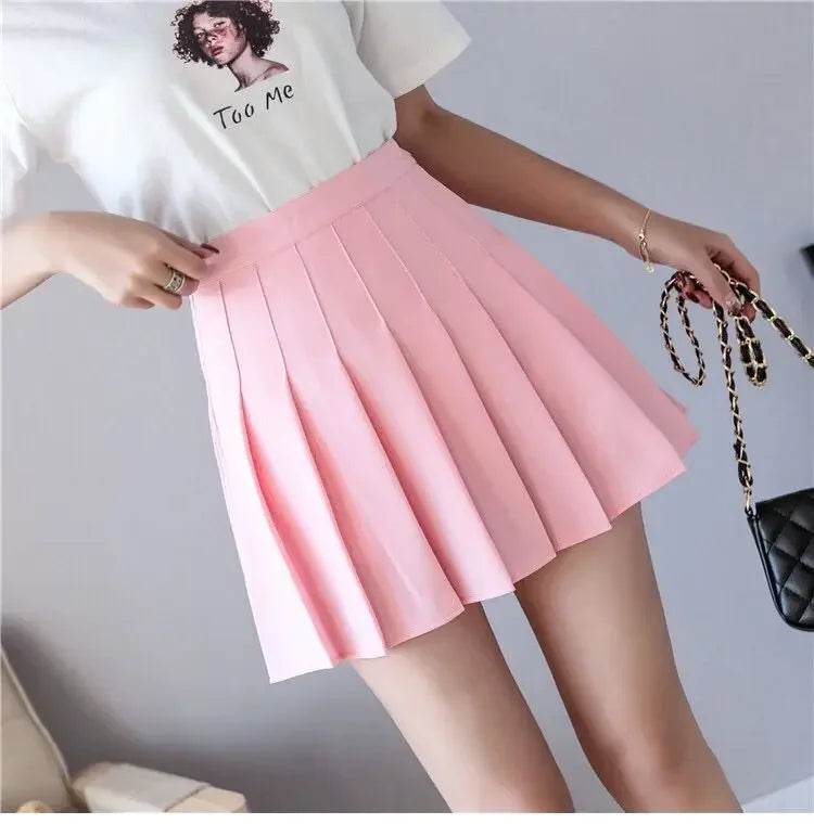 2024 Summer New High Waist Slimming Solid Color A-line Skirt Women's Fashion Sports Tennis Badminton Academy Style pleated skirt