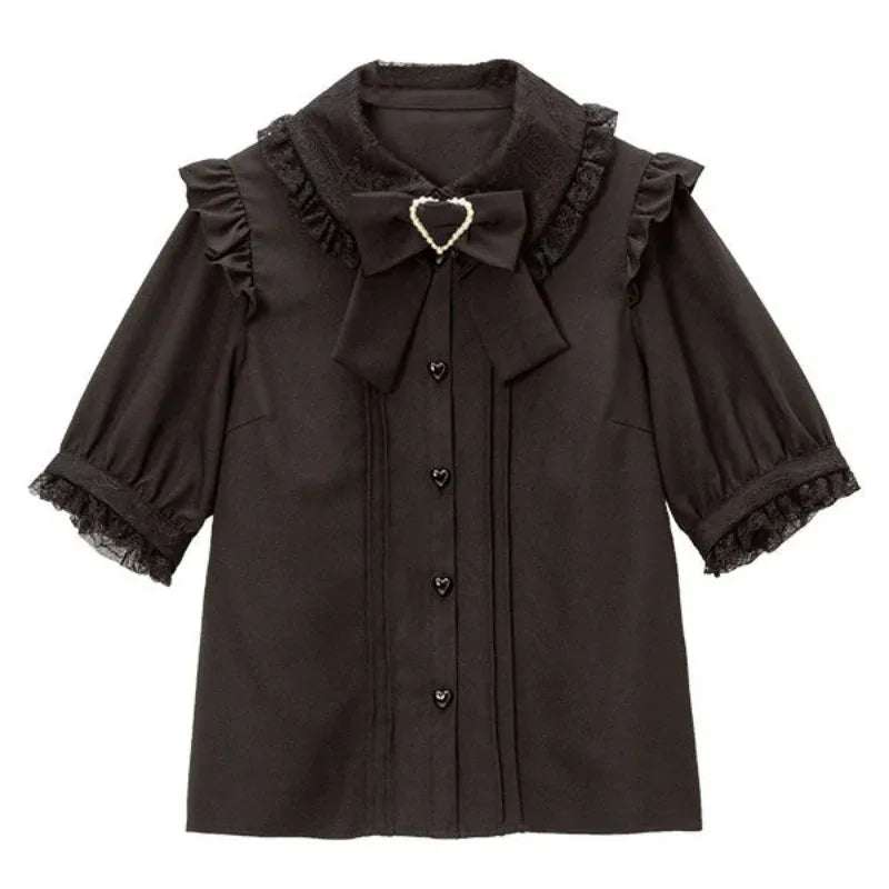 Kawaii Womens Shirts Lolita Y2K Cute Japanese Style Blouse Elegant Long Sleeve Sweet Tops Casual Office Ladies Aesthetic Shirt