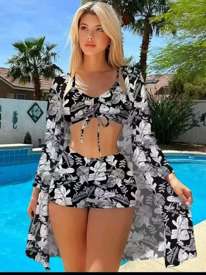 Vela Slimming Vikinis 2025 3 Piece Bikini Set Women High Waist Push Up Bra with Adjustable Straps & Sarong
