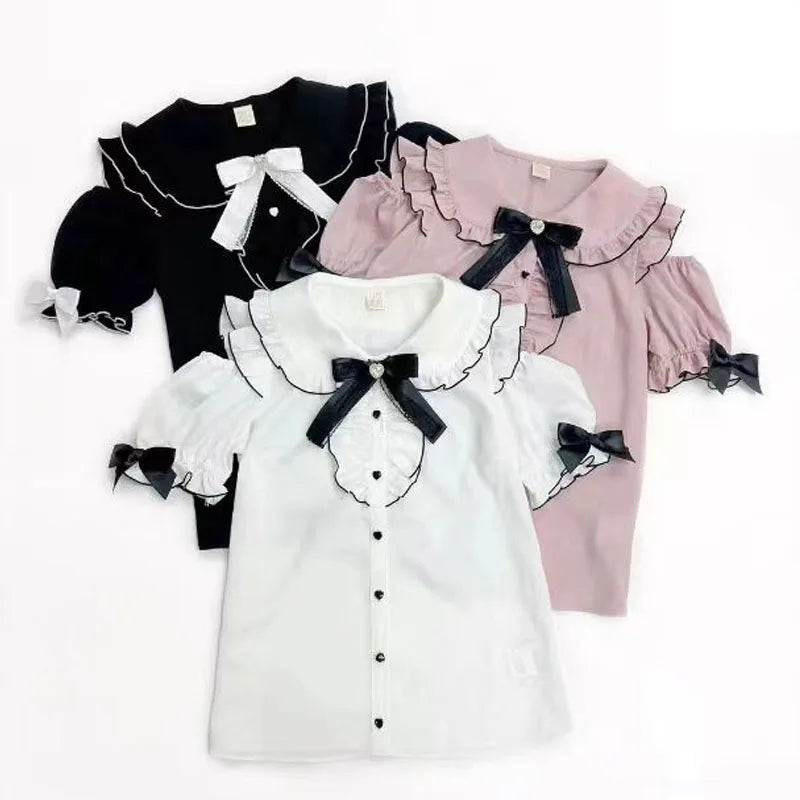 Kawaii Womens Shirts Lolita Y2K Cute Japanese Style Blouse Elegant Long Sleeve Sweet Tops Casual Office Ladies Aesthetic Shirt