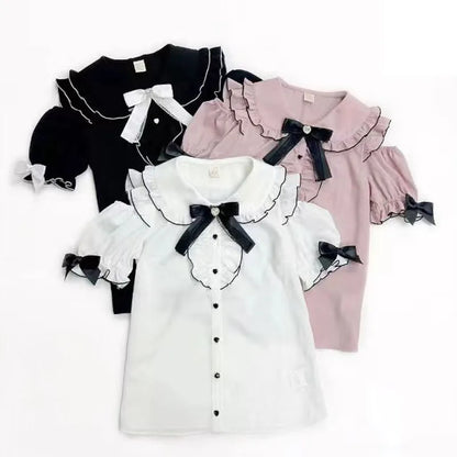 Kawaii Womens Shirts Lolita Y2K Cute Japanese Style Blouse Elegant Long Sleeve Sweet Tops Casual Office Ladies Aesthetic Shirt