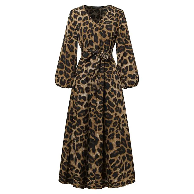 Vintage Women Long Sleeve Leopard Dresses ZANZEA Autumn Sundress Fashion Maxi Long Dress Party Vestidos Female V Neck Print Robe