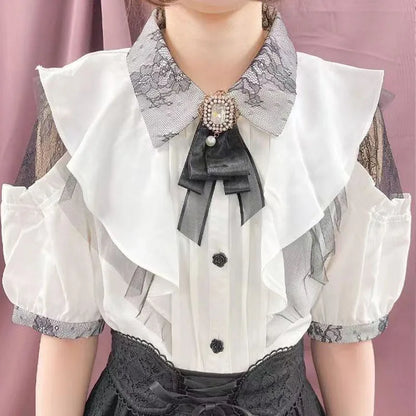 Kawaii Womens Shirts Lolita Y2K Cute Japanese Style Blouse Elegant Long Sleeve Sweet Tops Casual Office Ladies Aesthetic Shirt
