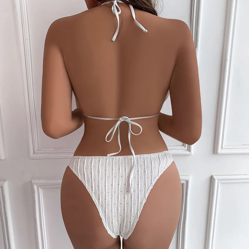 Sexy 2025 Jacquard Drawstring Two Piece Swimsuit Female Swimwear Women Bikini Set Bather Swimming Beachwear for Bathing Suit