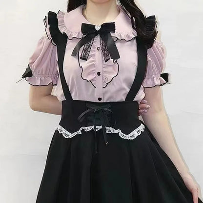 Kawaii Womens Shirts Lolita Y2K Cute Japanese Style Blouse Elegant Long Sleeve Sweet Tops Casual Office Ladies Aesthetic Shirt