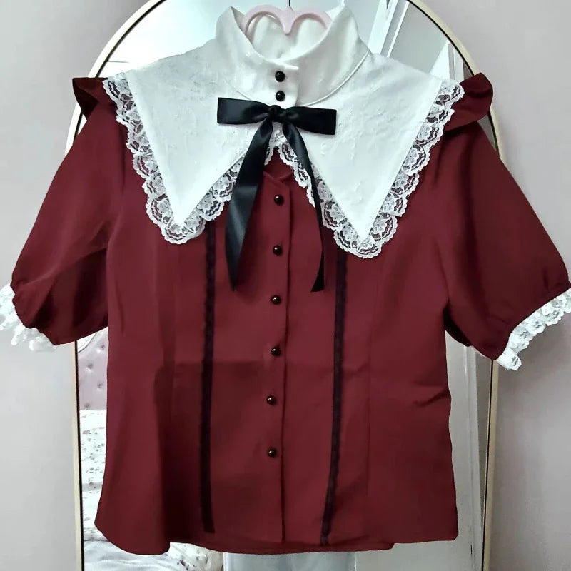Kawaii Womens Shirts Lolita Y2K Cute Japanese Style Blouse Elegant Long Sleeve Sweet Tops Casual Office Ladies Aesthetic Shirt