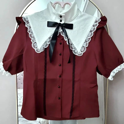 Kawaii Womens Shirts Lolita Y2K Cute Japanese Style Blouse Elegant Long Sleeve Sweet Tops Casual Office Ladies Aesthetic Shirt