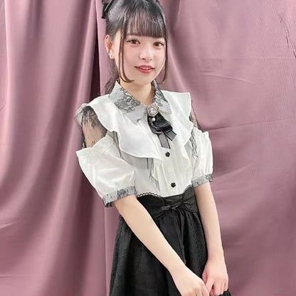 Kawaii Womens Shirts Lolita Y2K Cute Japanese Style Blouse Elegant Long Sleeve Sweet Tops Casual Office Ladies Aesthetic Shirt