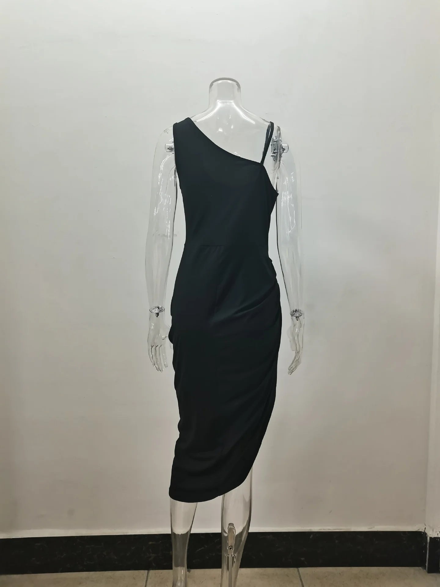 2024 AliExpress European and American crossborder solid color sexy slitlong skirt shirred one-shoulder evening dress skirt women