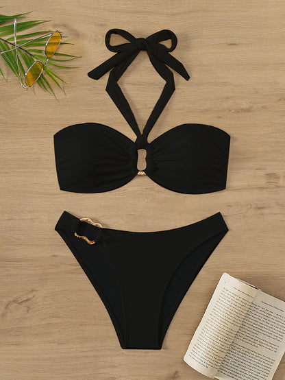 "2025 Sexy Bandeau Push-Up Bikini Set - Brazilian Thong Swimwear for Women"