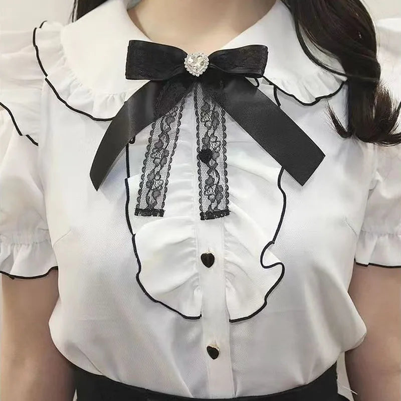 Kawaii Womens Shirts Lolita Y2K Cute Japanese Style Blouse Elegant Long Sleeve Sweet Tops Casual Office Ladies Aesthetic Shirt