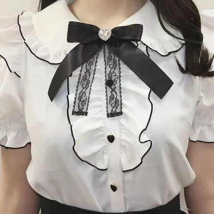 Kawaii Womens Shirts Lolita Y2K Cute Japanese Style Blouse Elegant Long Sleeve Sweet Tops Casual Office Ladies Aesthetic Shirt
