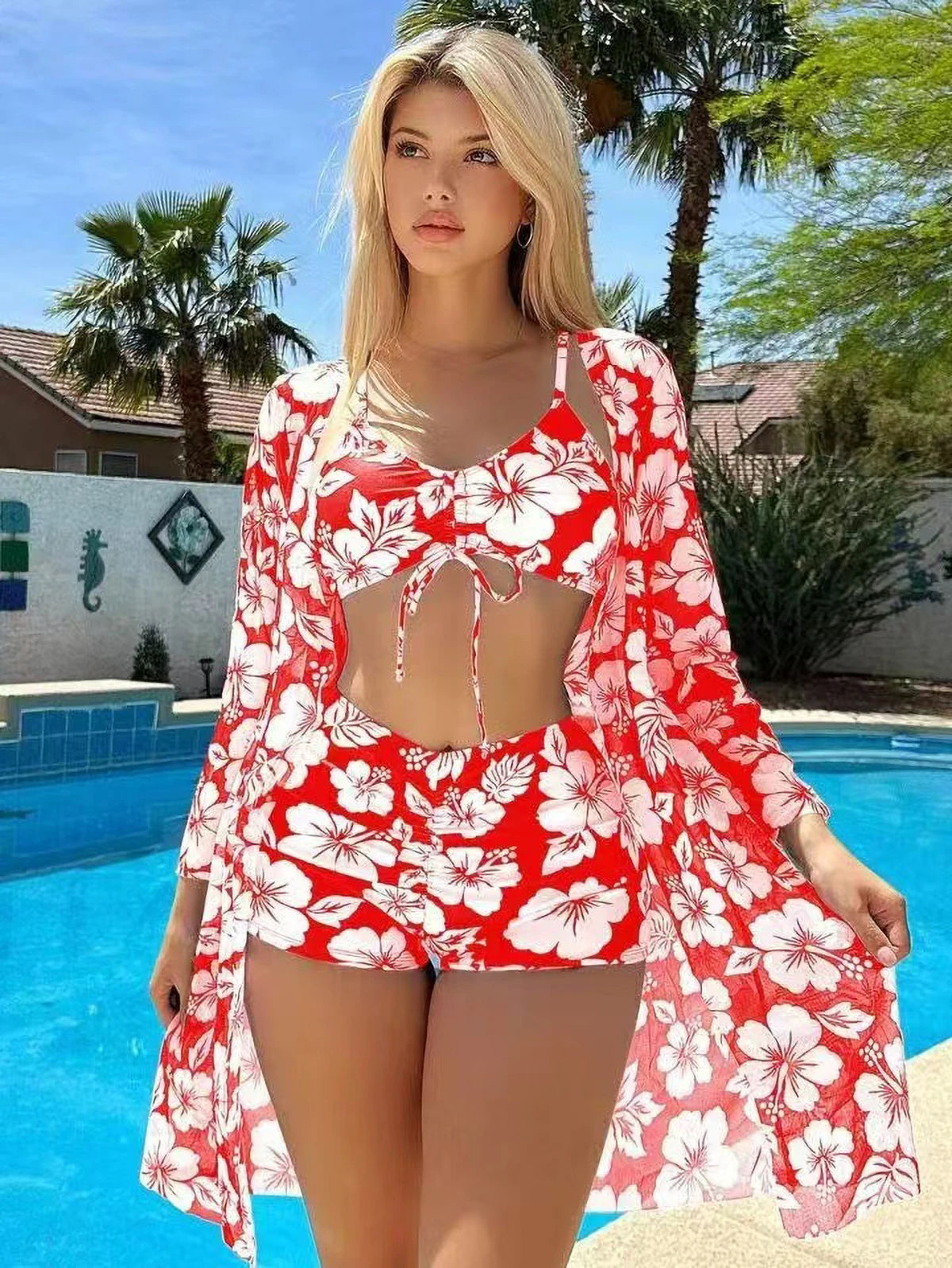 Vela Slimming Vikinis 2025 3 Piece Bikini Set Women High Waist Push Up Bra with Adjustable Straps & Sarong