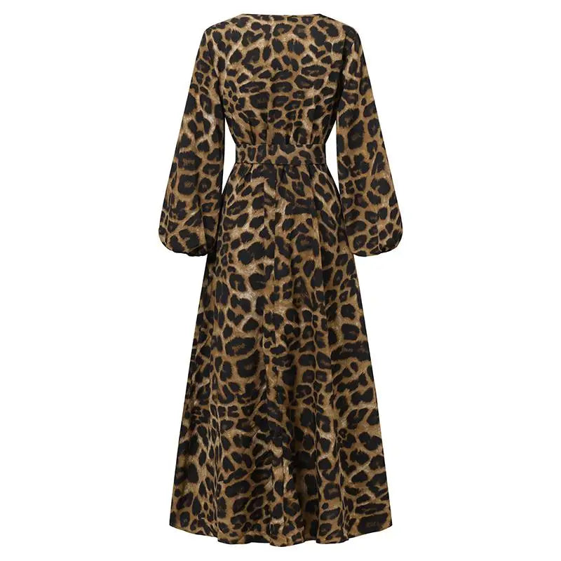 Vintage Women Long Sleeve Leopard Dresses ZANZEA Autumn Sundress Fashion Maxi Long Dress Party Vestidos Female V Neck Print Robe
