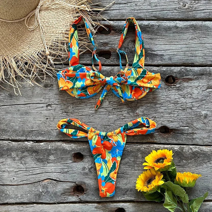Push Up Bikini Micro Bikinis Set 2023 New Womens Swimsuit Sexy Female Swimwear Floral Bathing Suit Thong Biquini Swimming Suits
