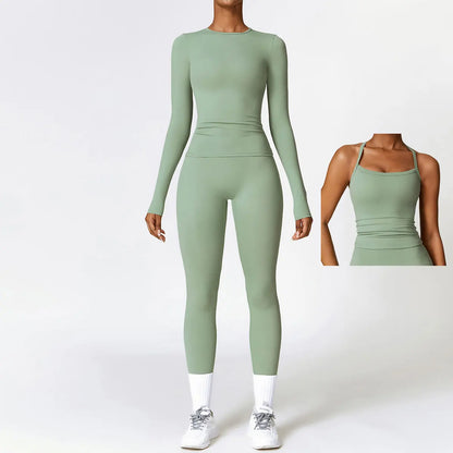 2/3PCS Yoga Set Women Workout Set Seamless Sportswear Gym Clothing Fitness Long Sleeve Crop Top High Waist Leggings Sports Suits