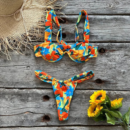 Push Up Bikini Micro Bikinis Set 2023 New Womens Swimsuit Sexy Female Swimwear Floral Bathing Suit Thong Biquini Swimming Suits