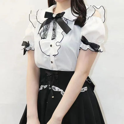 Kawaii Womens Shirts Lolita Y2K Cute Japanese Style Blouse Elegant Long Sleeve Sweet Tops Casual Office Ladies Aesthetic Shirt