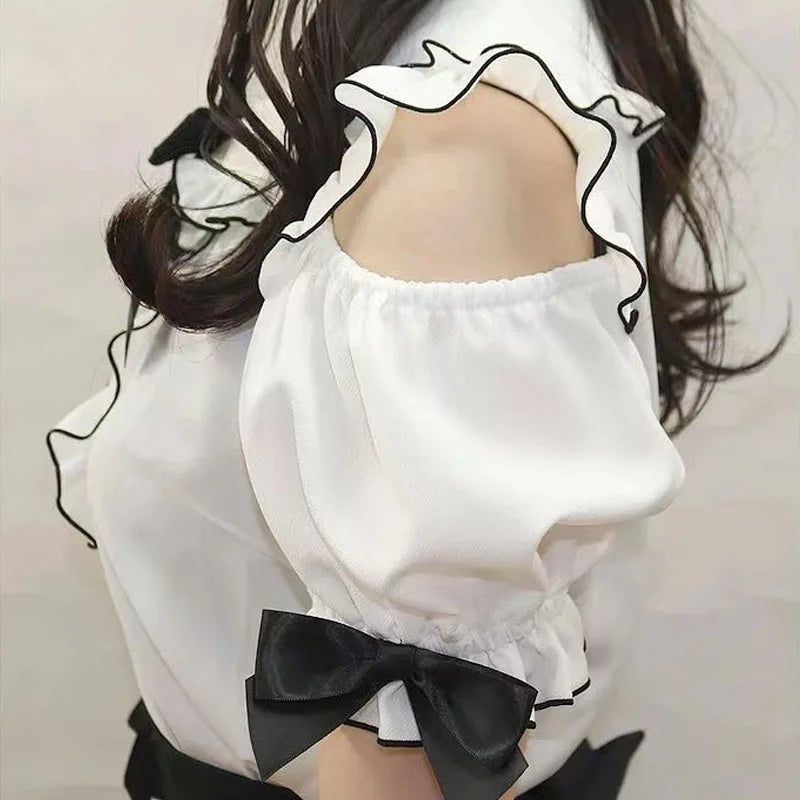 Kawaii Womens Shirts Lolita Y2K Cute Japanese Style Blouse Elegant Long Sleeve Sweet Tops Casual Office Ladies Aesthetic Shirt