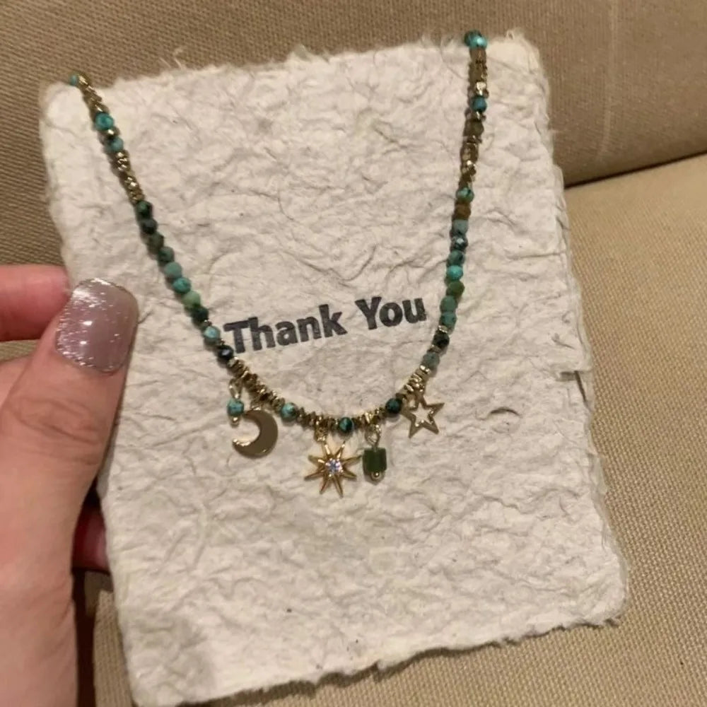 Vintage Beaded Necklace for Women Bohemian Sunflower NicheDesign Lockbone Chain Necklace Sweater Chain Jewelry Accessories