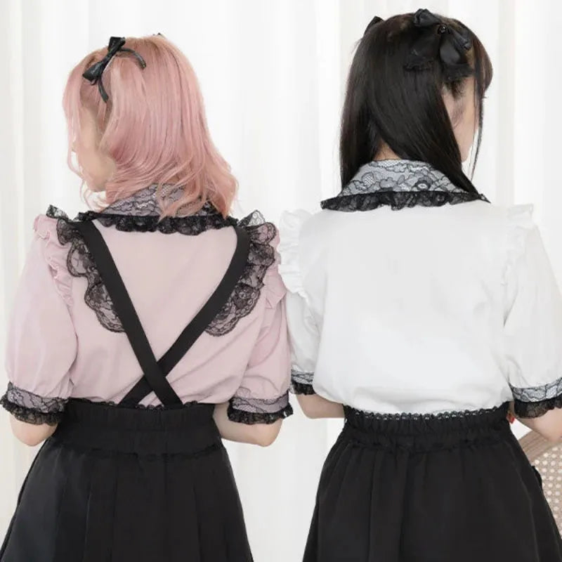 Kawaii Womens Shirts Lolita Y2K Cute Japanese Style Blouse Elegant Long Sleeve Sweet Tops Casual Office Ladies Aesthetic Shirt