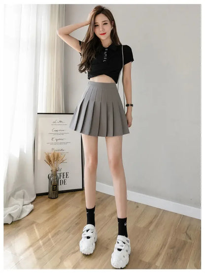 2024 Summer New High Waist Slimming Solid Color A-line Skirt Women's Fashion Sports Tennis Badminton Academy Style pleated skirt