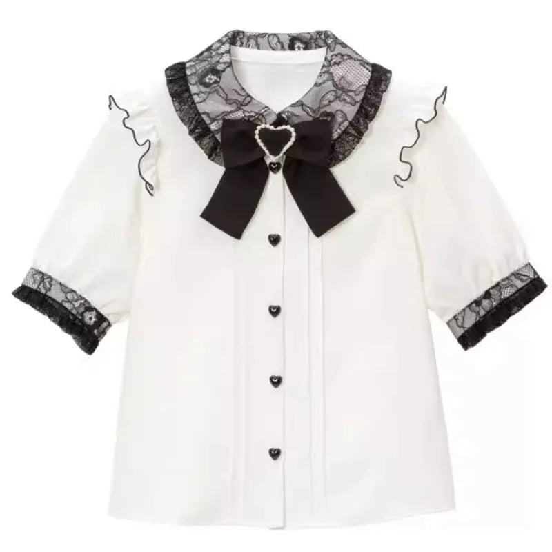 Kawaii Womens Shirts Lolita Y2K Cute Japanese Style Blouse Elegant Long Sleeve Sweet Tops Casual Office Ladies Aesthetic Shirt